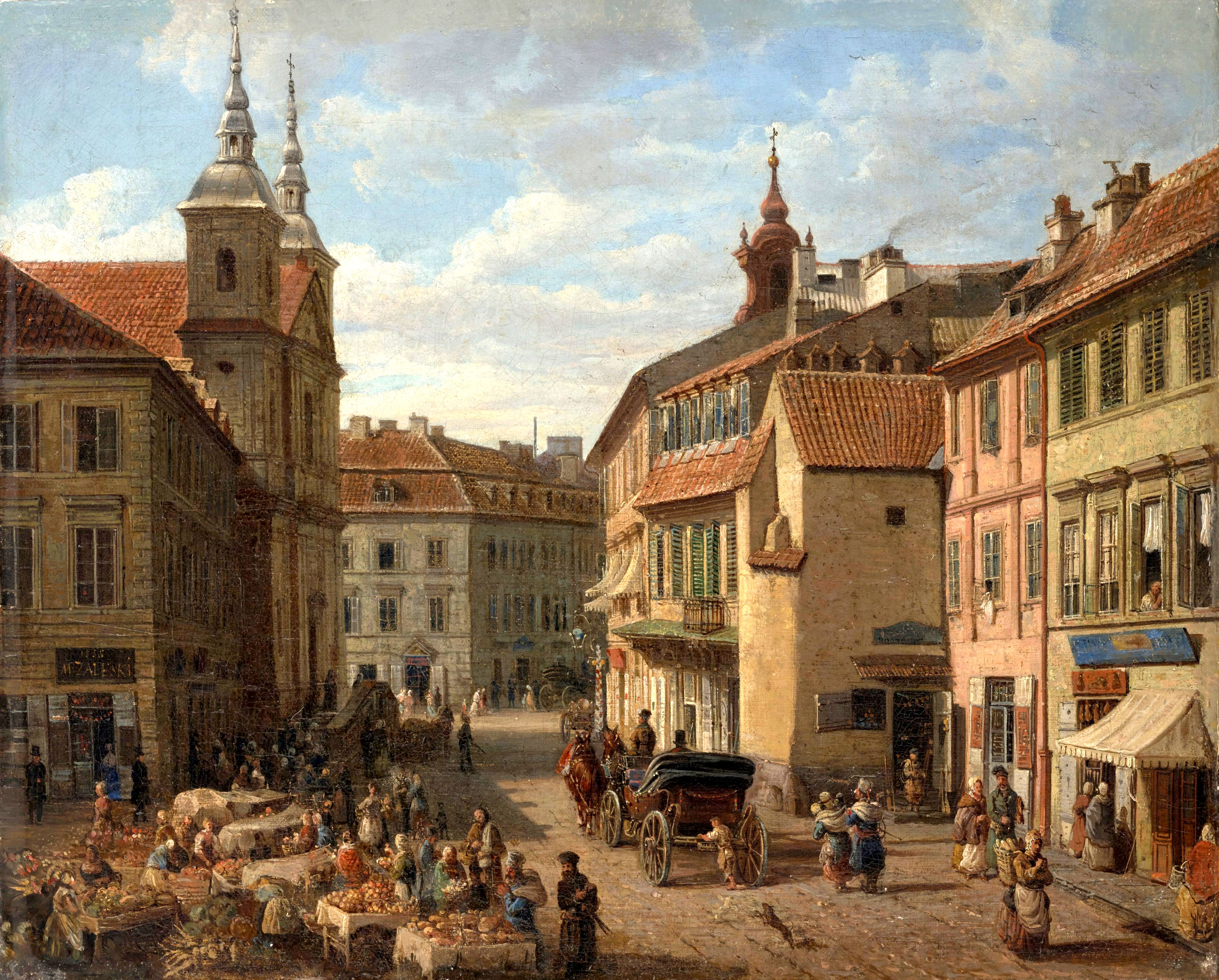 1856 targ na Podawlu. Obraz autorstwa Marcina Zaleskiego. Źródło Muzeum Warszawy